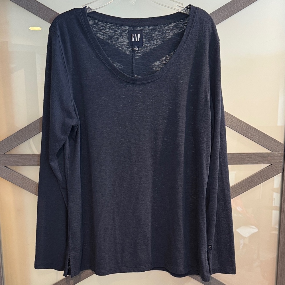 GAP Navy Blue Modal Blend Slub Knit Scoop Neck Long Sleeve Top Women’s M